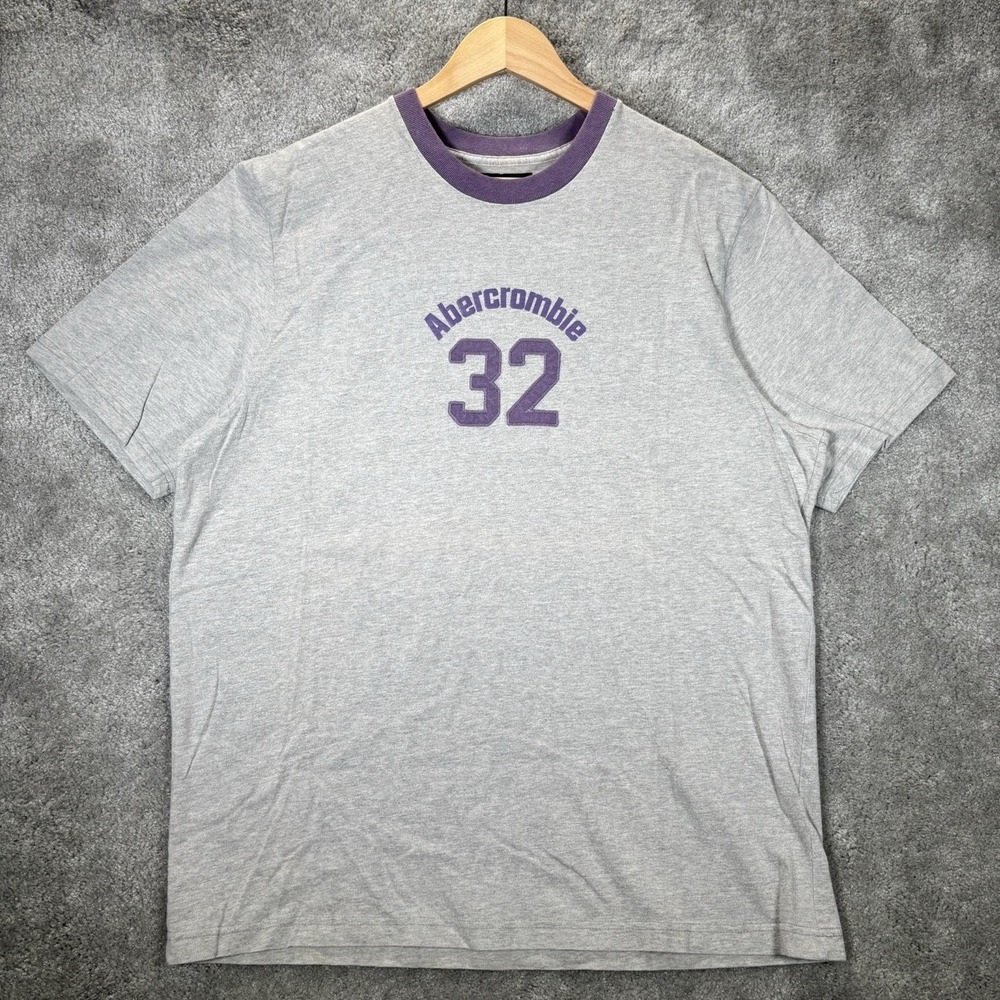Vintage Abercrombie & Fitch T-Shirt Men XL Gray Purple Ringer 12 Graphic Gym Y2K